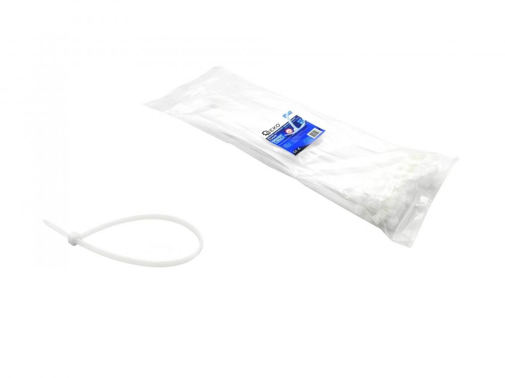 Stahovací pásky bílé s UV filtrem, 300x4.8mm, 100ks GEKO