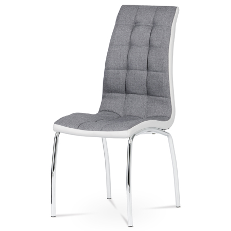 Jídelní židle, potah šedá látka a bílá ekokůže, kovová podnož, chrom DCL-420 GREY2