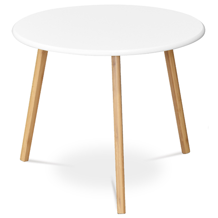 Stůl konferenční 60x60x50 cm, MDF bílá deska, nohy bambus přírodní odstín AF-1144 WT