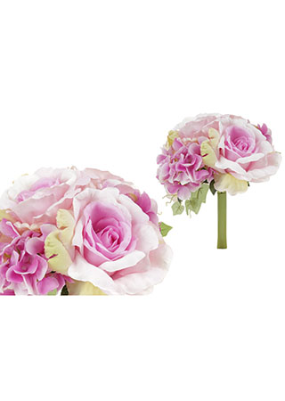 Hortenzie a růže, puget, barva lila. Květina umělá. KN5122-LILA