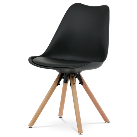 Jídelní židle, černá plastová skořepina, sedák ekokůže, nohy masiv přírodní buk CT-762 BK