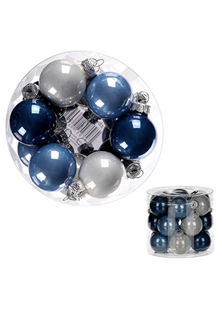 Ozdoby skleněné, modro-bílé barvy, pr.3cm, cena za 1 balení(18ks) VAK108-3