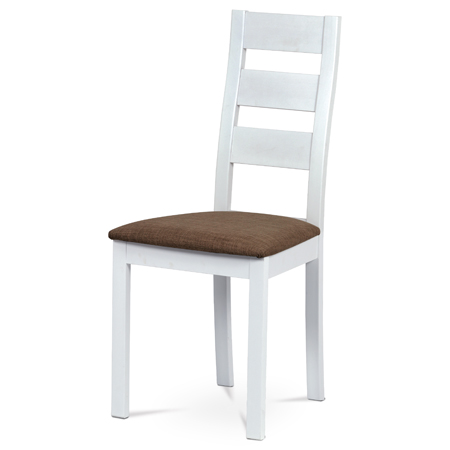 Jídelní židle, masiv buk, barva bílá, látkový hnědý potah BC-2603 WT