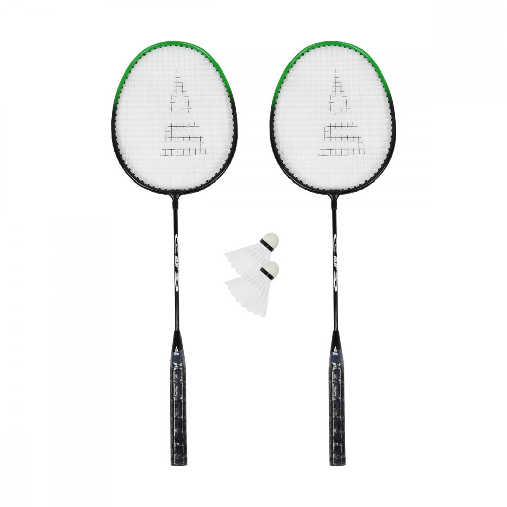 Badmintonový set SULOV®, 2x raketa, 2x míček, vak - černo-zelený