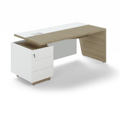 Stůl Trevix 200,5 x 90 cm + levý kontejner, Dub pískový / bílá