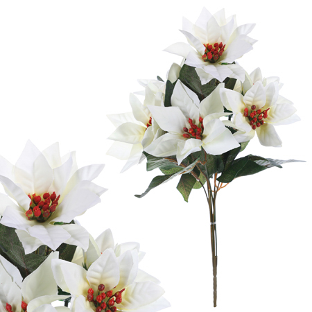 Puget vánočních růží,poinsécek bílých (7hlav). Květina umělá. UK-0033