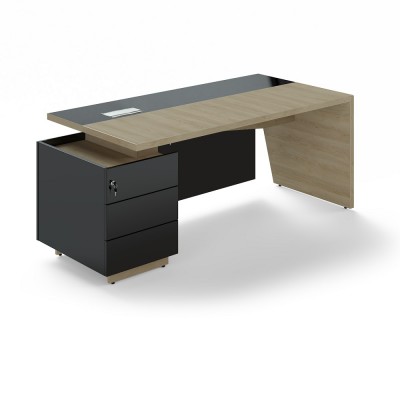 Stůl Trevix 200,5 x 90 cm + levý kontejner, Dub pískový / černá
