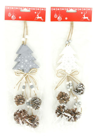 Stromeček, vánoční dřevěná dekorace na pověšení se šikami, 2 kusy v sáčku, cena AC7140