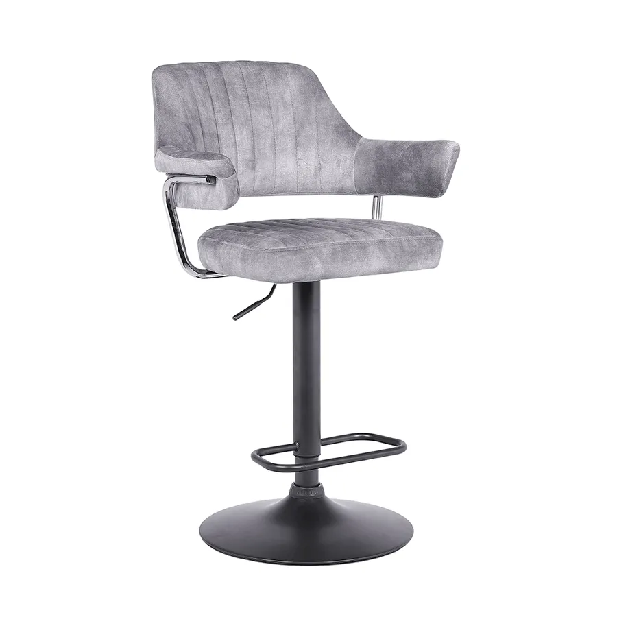 Barová židle, šedá látka s efektem broušené kůže, Acanta