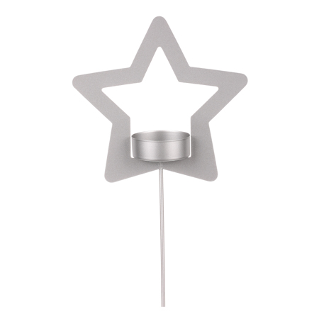 Svícen kovový ve tvaru hvězdy - zápich, na čajovou svíčku, matná stříbrná. CP151098-STRIBRNA