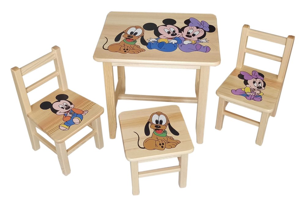 Dětský stůl se třemi židlemi Wood Mickey a Minnie