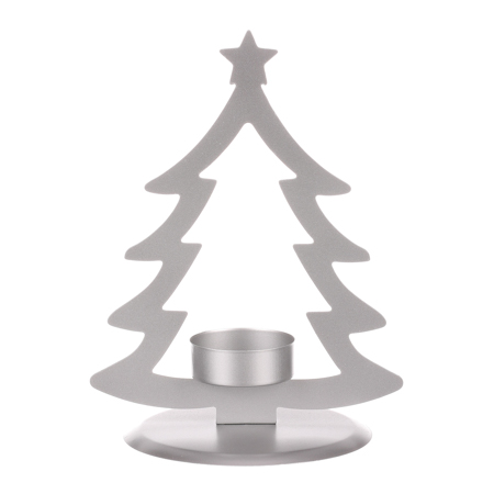 Svícen kovový ve tvaru stromku, na čajovou svíčku, matná stříbrná. CP151094-STRIBRNA