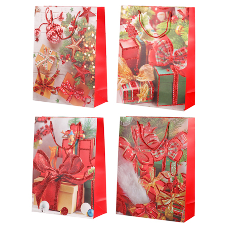 Taška dárková papírová, mix 4 druhů, cena za 1 kus, vánoční motiv SF1341-XL