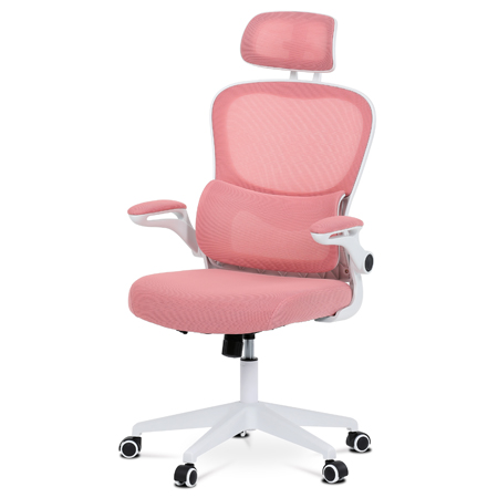 Kancelářská židle, růžová síťovina, bílý plast, plastový kříž, kolečka na tvrdé podlahy KA-Y337 PINK