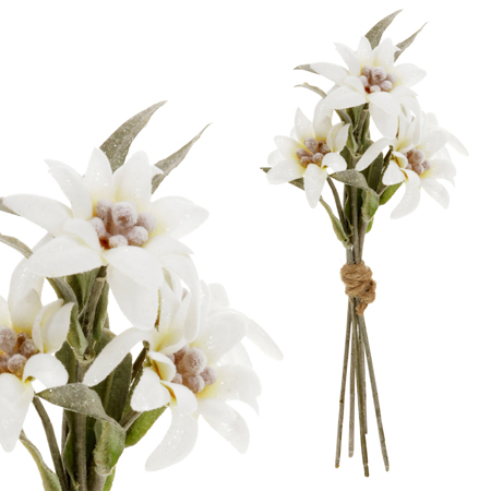 Flanelový květ v pugetu, barva bílá ojíněná UKK251 WH