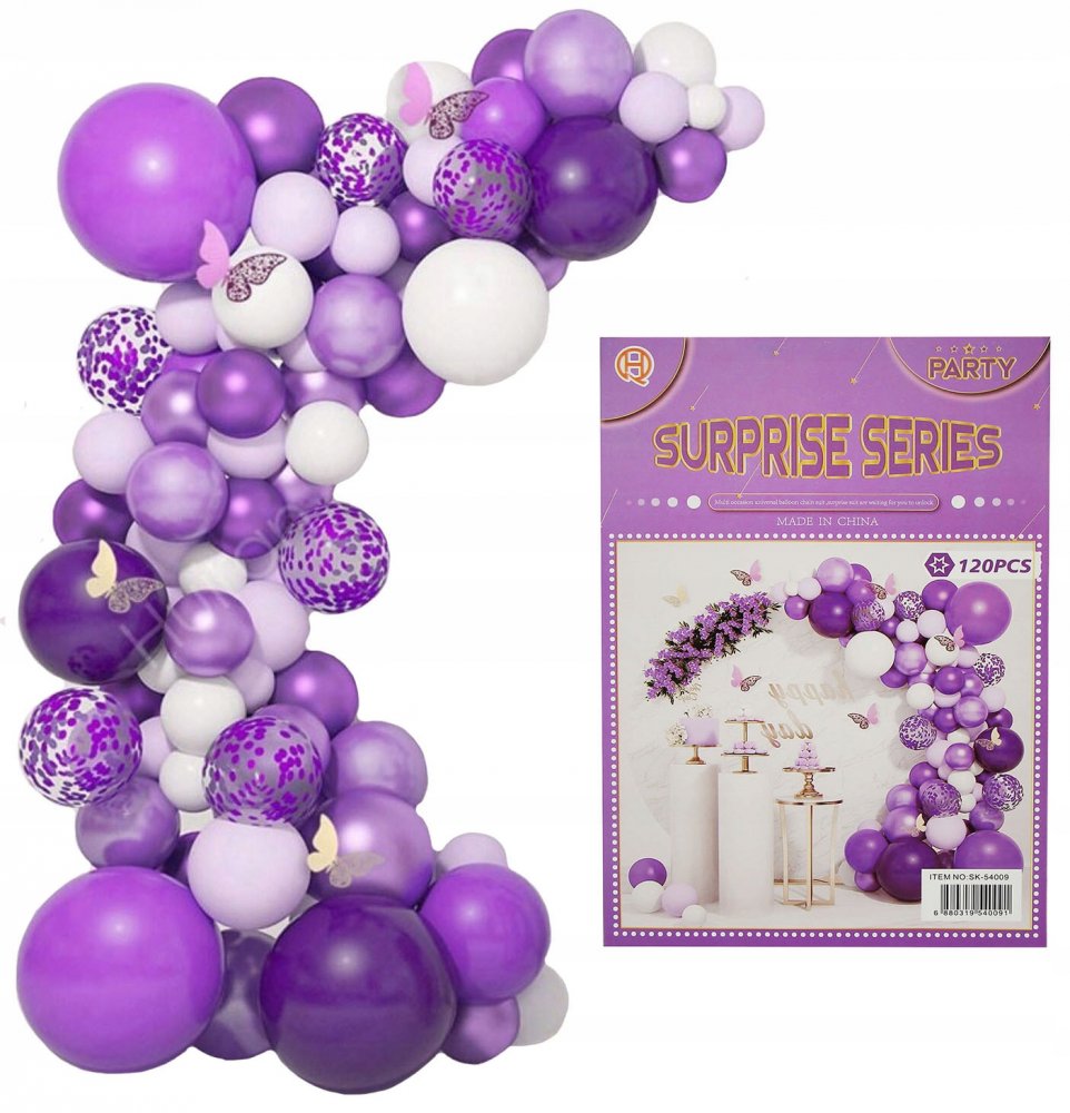 Velká sada balónků na girlandu fialovo-černo-bílá 120 ks