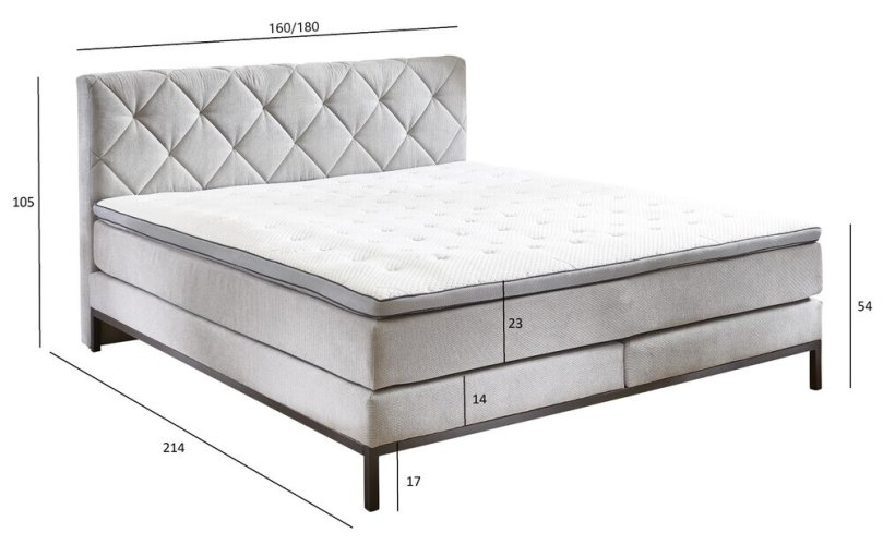 Kontinentální postel BOXSPRING ROCKAWAY BX2180 180x200 cm - světle šedá