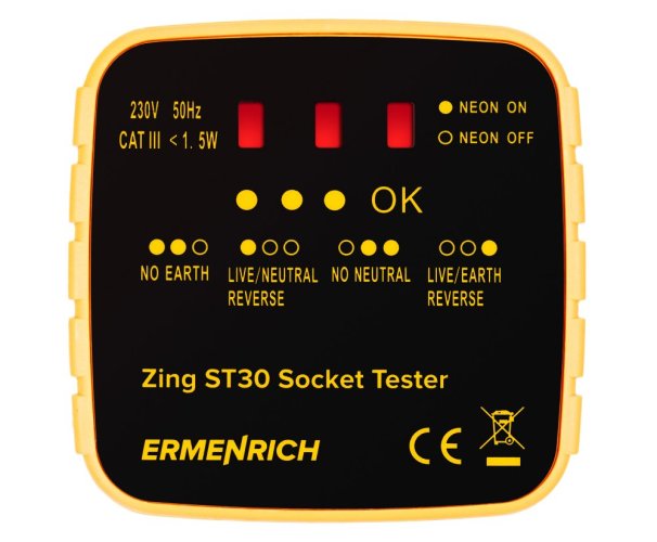 Tester zásuvek Ermenrich Zing ST30 Žlutá