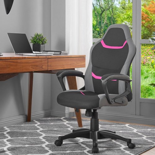 Kancelářská a herní židle, potah růžová, šedá a černá látka, houpací mechanismus KA-L611 PINK