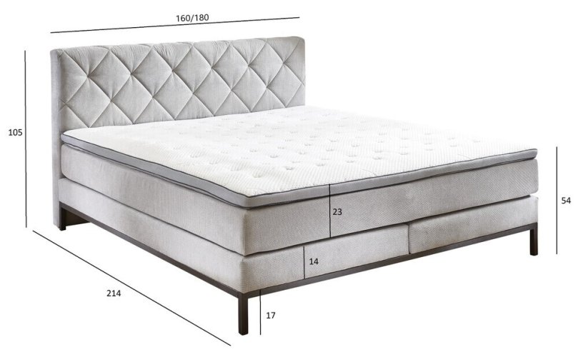 Kontinentální postel BOXSPRING ROCKAWAY BX2180 160x200 cm - světle šedá