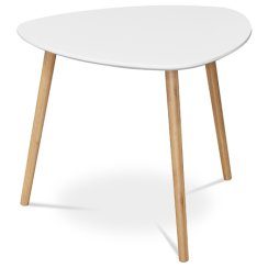 Stůl konferenční 55x55x45 cm,  MDF bílá deska,  nohy bambus přírodní odstín AF-1134 WT