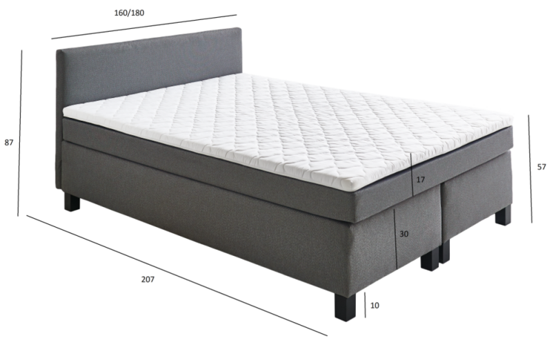 Kontinentální postel BOXSPRING PHILLY BX1480 160x200 cm - šedá