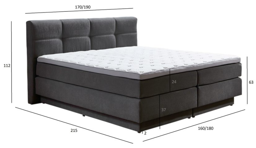 Kontinentální postel BOXSPRING PORTAGE BX2110 180x200 cm - tmavě šedá