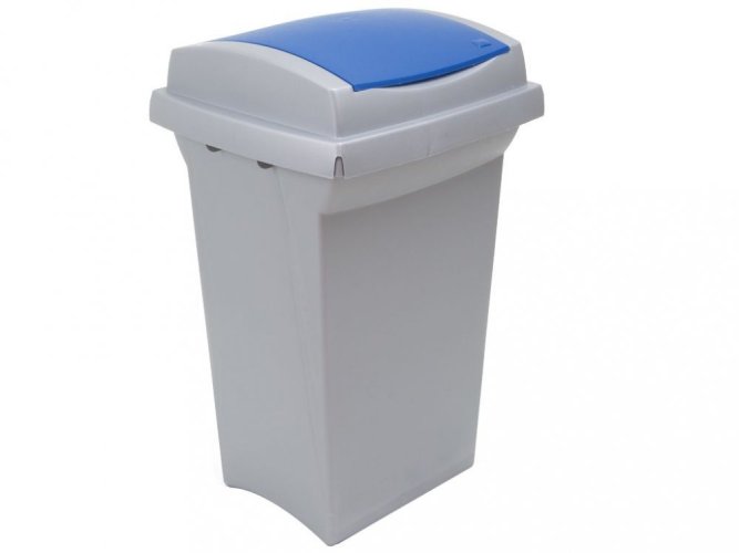 Odpadkový koš na tříděný odpad RECYCLING 50 l, šedá nádoba, modré víko