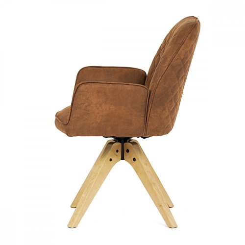 Židle jídelní s područkami, hnědá látka, nohy z jasanu, otočná P90°+ L 90° s vratným mechanismem - funkce reset HC-539 BR3