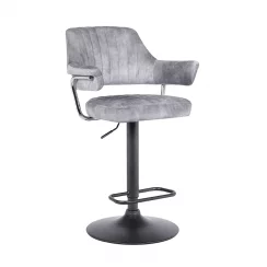 Barová židle, šedá látka s efektem broušené kůže, Acanta