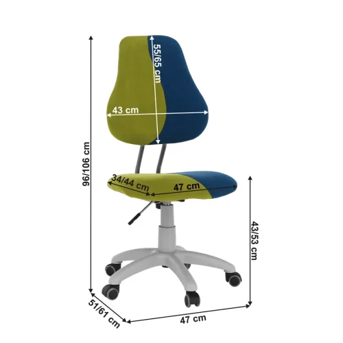 Rostoucí otočná židle, zelená/modrá/šedá, RAIDON