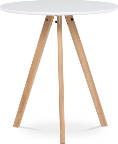 Jídelní stůl kulatý 70x70x73 cm, deska MDF bílý matný lak, nohy masiv buk DT-320 WT