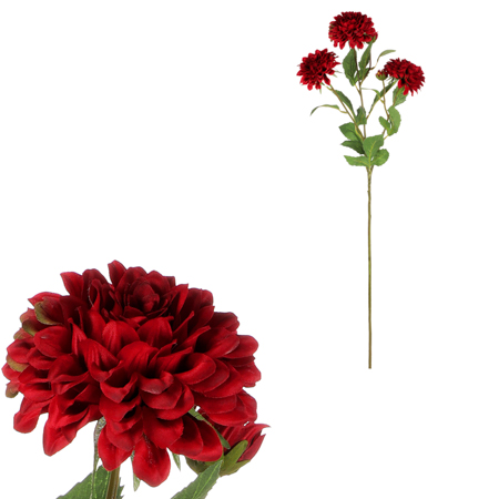 Jiřina - umělá květina, 5 květů, tmavě červená barva. KT7916 RED