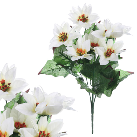 Puget vánočních růží,poinsécek bílých (7 hlav). Květina umělá. UK-0031