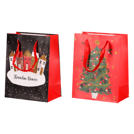 Taška dárková papírová, mix 2 druhů, cena za 1 kus, vánoční motiv SF1361-ST