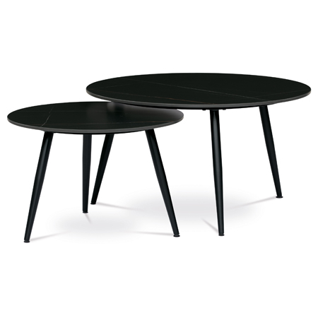 Sada 2 konferenčních stolů ø80cm a ø60cm, černá keramická deska, černé kovové nohy AHG-403 BK