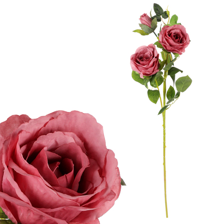Růže, dva květy s poupětem, barva růžová.Květina umělá. KN5115-PINK-OLD