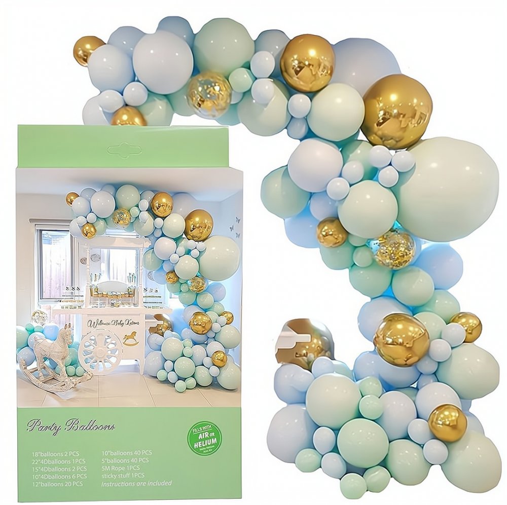 Velká sada balónků na girlandu zeleno-zlatá 113 ks