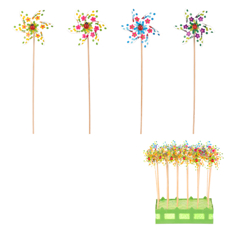 Větrník plastový - s květy a beruškou, mix 4 barev, cena za 1 ks. VET3002