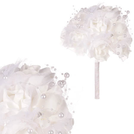 Puget z pěnových růžiček do ruky, barva bílá, umělá dekorace PRZ2988