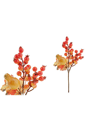 Větvička podzimní s jeřabinou a dýní, umělá dekorace KN5130