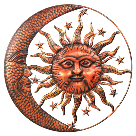 Slunce s měsícem, kovová nástěnná dekorace. UM1019 COP-ANT