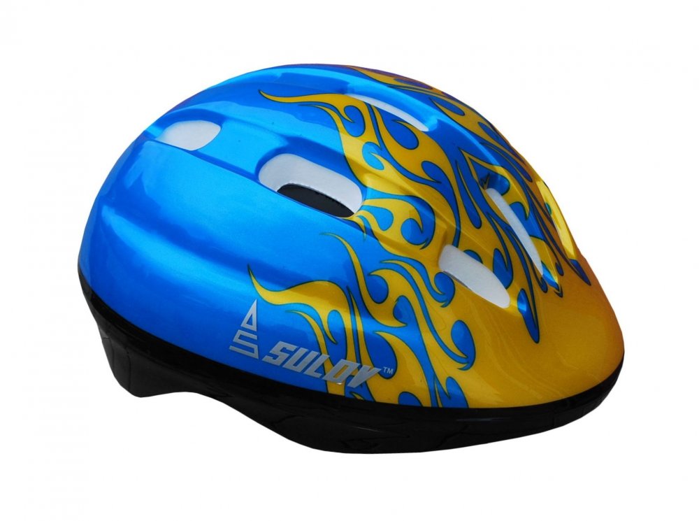 SULOV JUNIOR dětská cyklo helma, modrá s plameny, vel. L, 2020