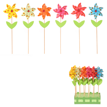 Větrník plastový - s květy a beruškou, mix 6 barev, cena za 1 ks. VET3000
