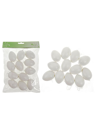 Vajíčka plastová 6 cm, 12 kusů v sáčku, barva bílá, cena za sáček VEL5046 WT