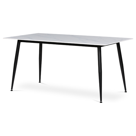Stůl jídelní 160x90x76 cm, deska slinutý kámen v imitaci matného mramoru, černé kovové nohy HT-406M WT