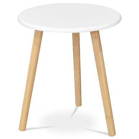 Stůl konferenční 40x40x45 cm, MDF bílá deska, nohy bambus přírodní odstín AF-1142 WT
