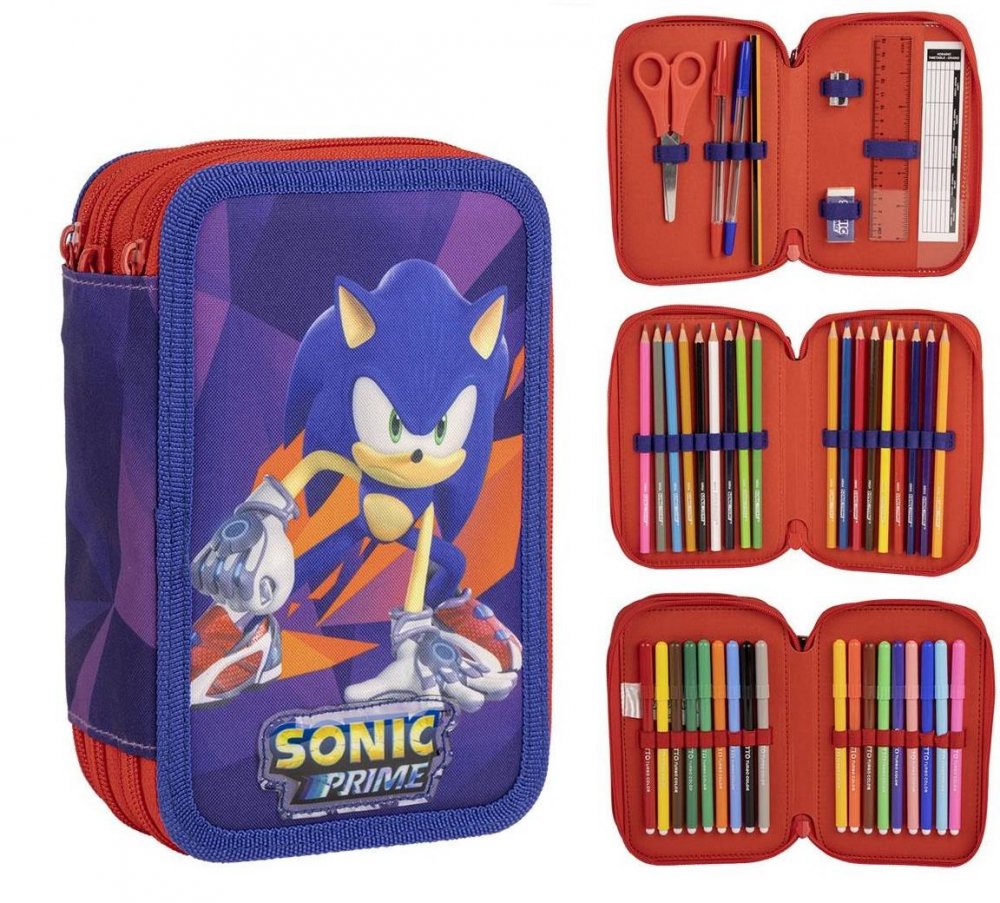 Školní penál třípatrový s náplní Sonic Prime