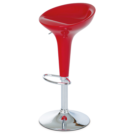 Barová židle, červený plast, chromová podnož, výškově nastavitelná AUB-9002 RED
