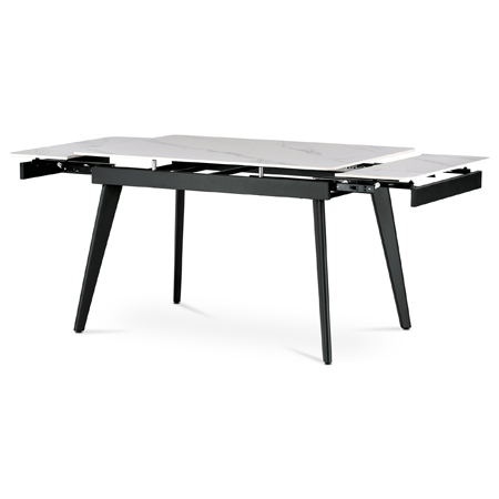 Jídelní stůl 120+30+30x80 x 76 cm, keramická deska bílý mramor, kov, černý matný lak HT-405M WT